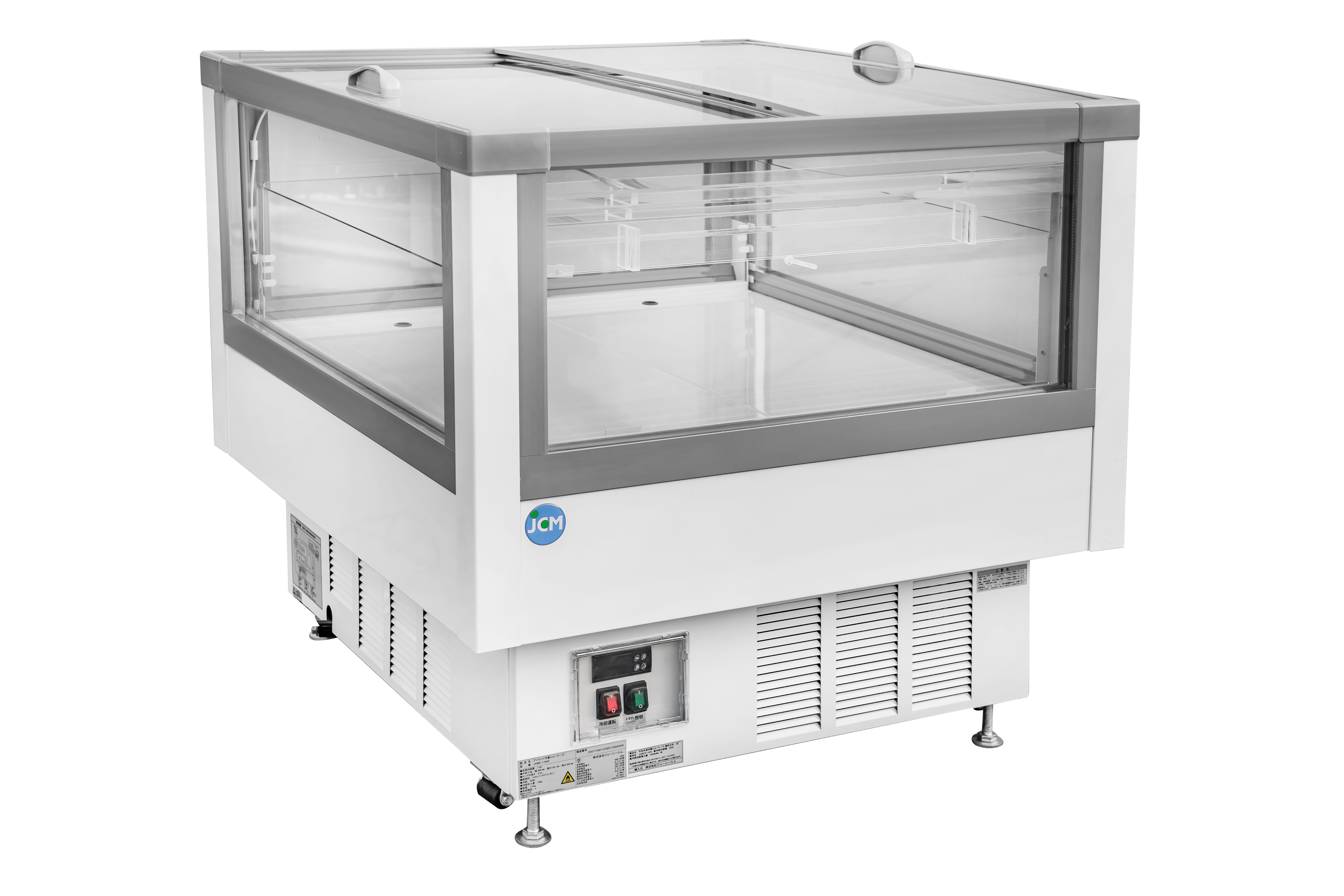 【ノンフロン助成金対象】JCMS-116AD -5℃~20℃ アイランド平型冷蔵ショーケースガラススライド扉付/幅900×奥行951×高さ850mm