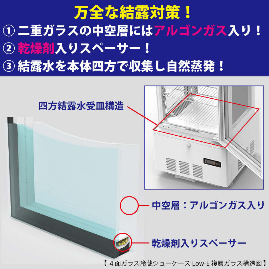 ノンフロン助成金対象】RITS-98 4面ガラス冷蔵ショーケース／幅434×奥行
